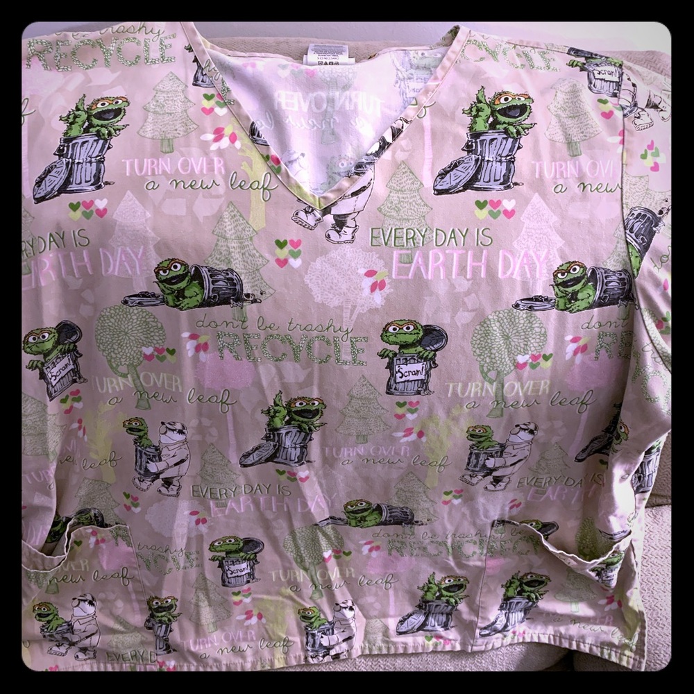 Sesame Street Oscar Earth Day Scrub top
